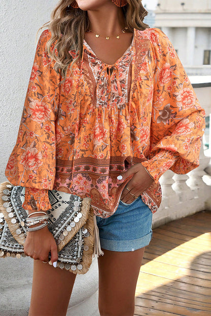 Elegant Floral Bandage V Neck Tops