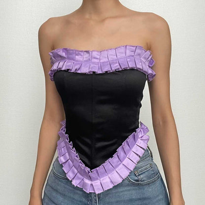 Backless ruffle contrast corset tube top