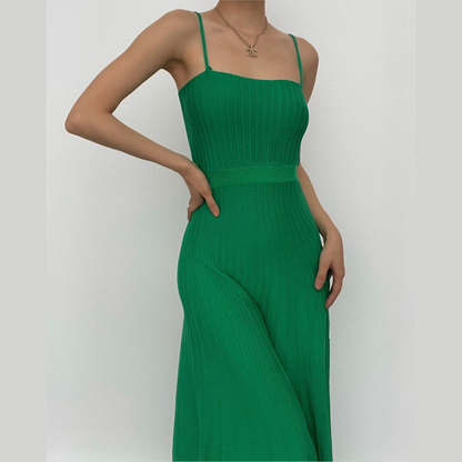 Sleeveless solid knitted backless cami midi dress