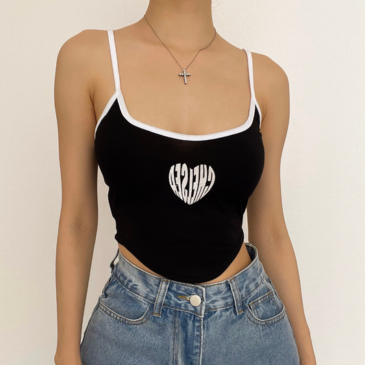 Low cut print contrast cami crop top