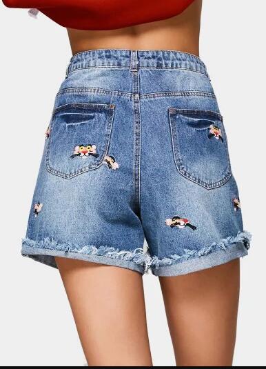 Fashion Embroidered Cutoffs Distressed Denim Shorts