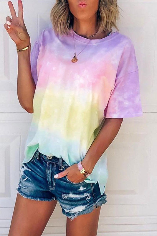 CityHottie O Neck Tie-dye Multicolor T-shirt