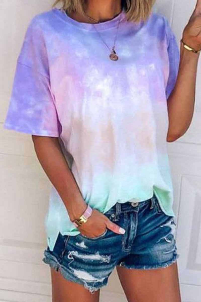 CityHottie O Neck Tie-dye Multicolor T-shirt