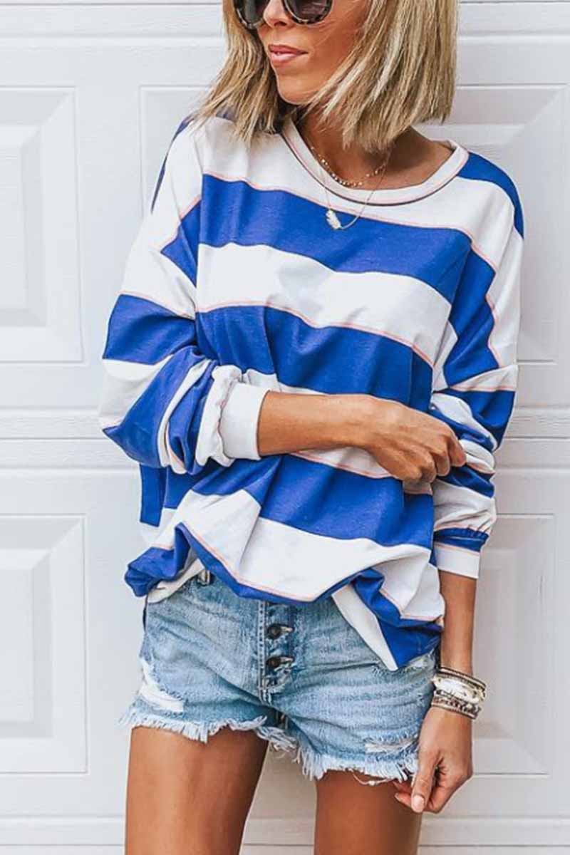 CityHottie Loose Round Neck Striped T-shirt