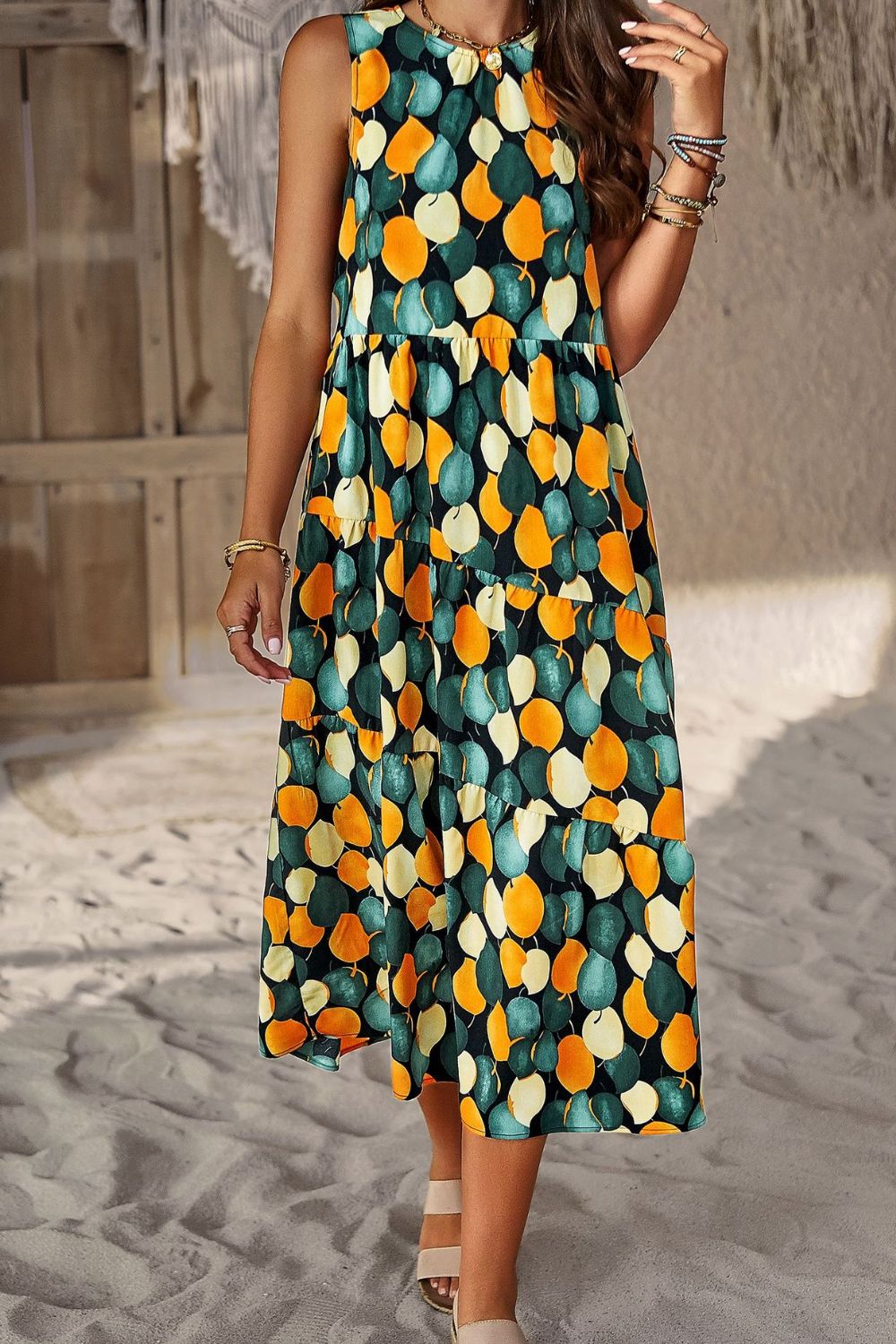 Printed Sleeveless Midi Dress with Pocket Deep Teal casual dress casual dresses clothes dress dresses DY midi dress midi dresses Ship From Overseas