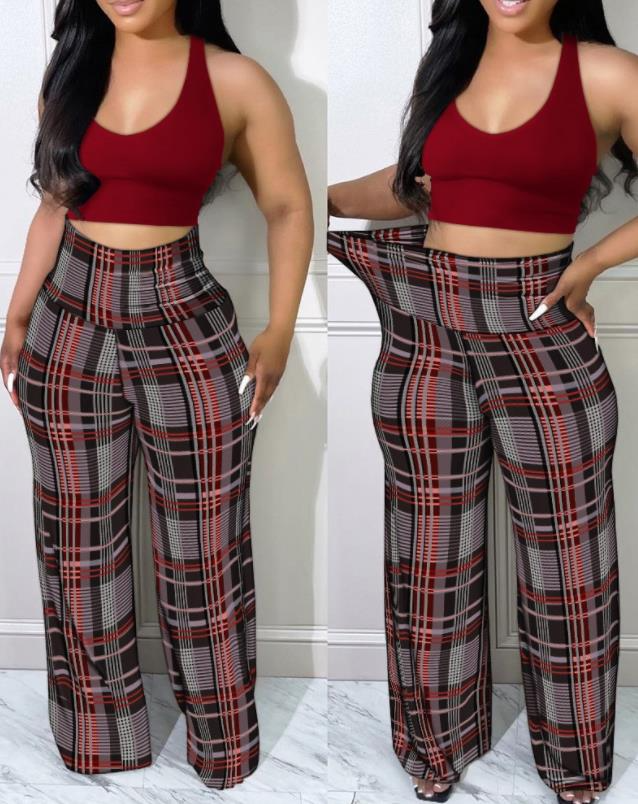CityHottie - Women's Pants Autumn Fashion Plaid Print Casual High Waist Daily Long Pants