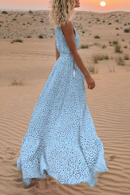 CityHottie V Neck Dot Printed Floor Length Dress(3 Colors)