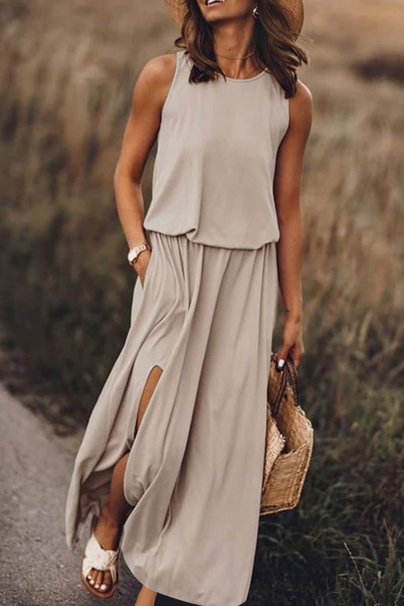 CityHottie Bohemian Sleeveless Side Slit Maxi Dress