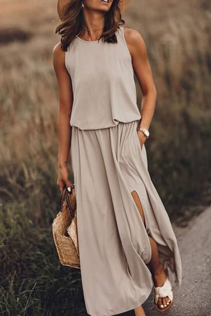 CityHottie Bohemian Sleeveless Side Slit Maxi Dress