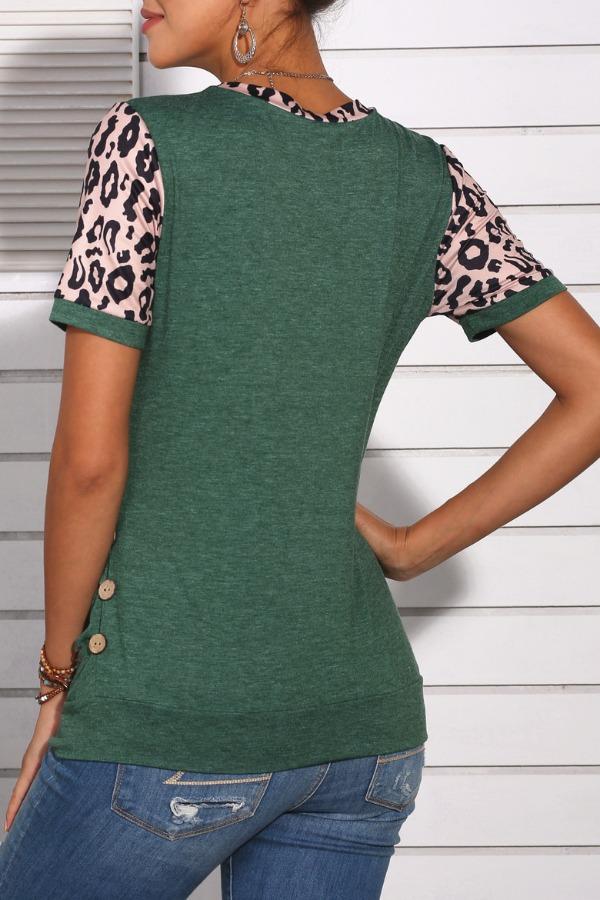 CityHottie Leopard Patchwork Green T-shirt