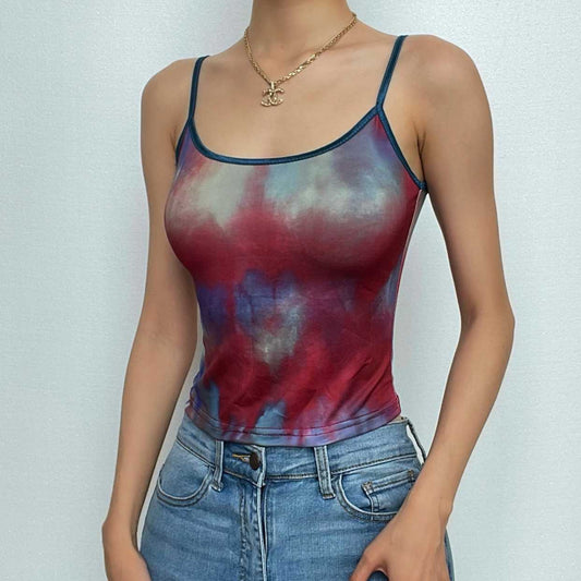 Tie dye u neck contrast backless cami crop top