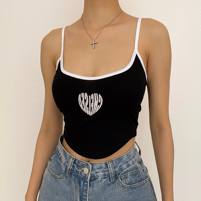 Low cut print contrast cami crop top