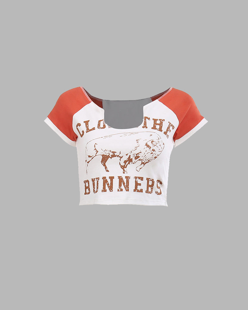 Vintage Raglan Bull Cropped Tee