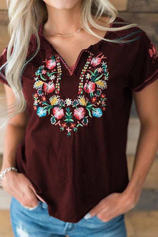 CityHottie Spring And Summer Retro Embroidery Short Sleeves Tops