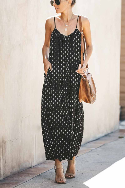 CityHottie Spotted Print Strap Sexy Maxi Dress