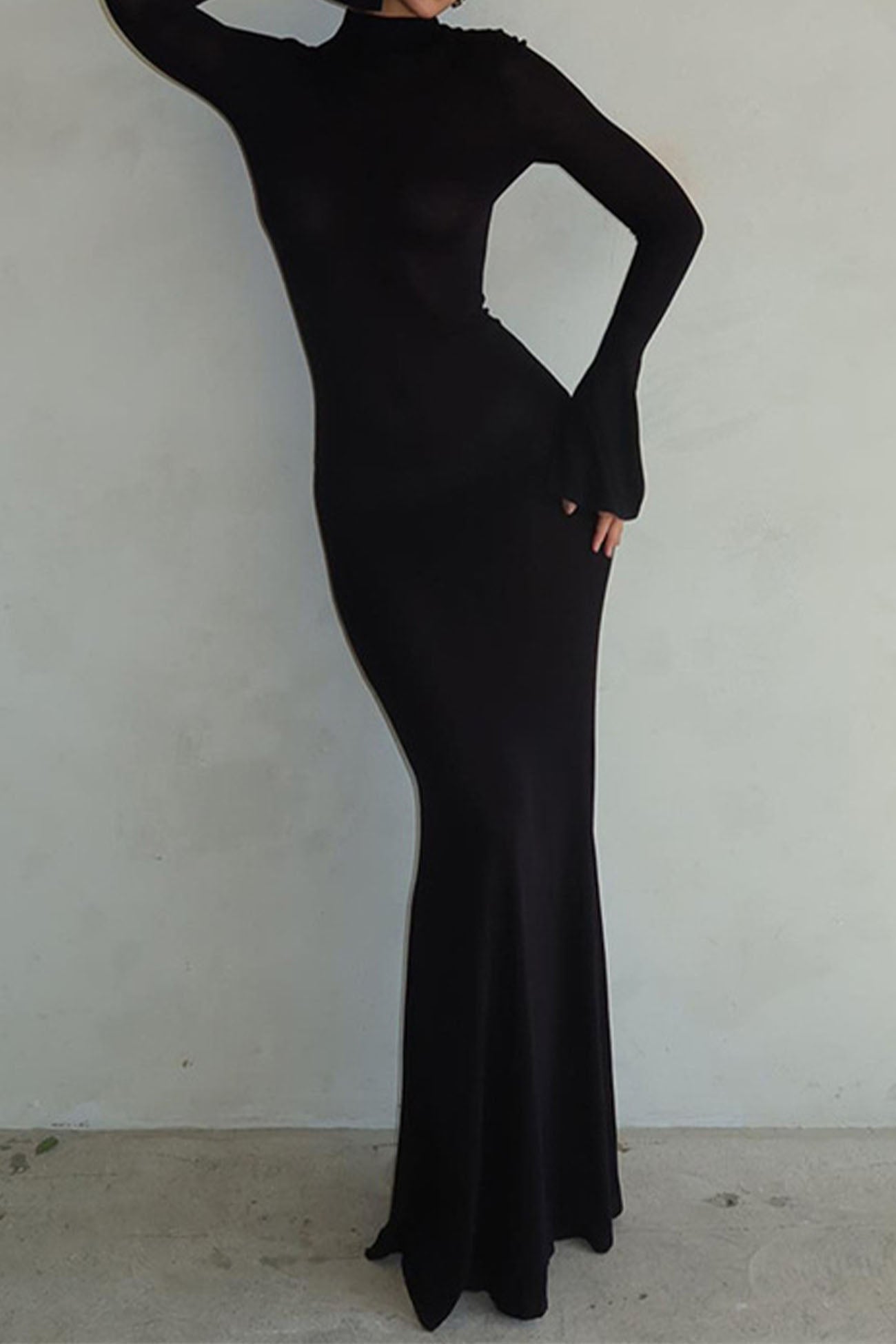 Backless Mock Neck Bodycon Maxi Dress