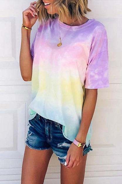 CityHottie O Neck Tie-dye Multicolor T-shirt