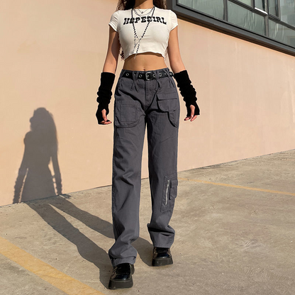 CityHottie - Vintage Streetwear Cargo Pants Women Harajuku Street Loose Straight Women Jeans Casual Slim Versatile High Waisted Jeans Pants