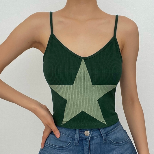 Ribbed star pattern contrast v neck cami top