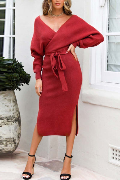 CityHottie V Neck Backless Sweater Dress(5 Colors)