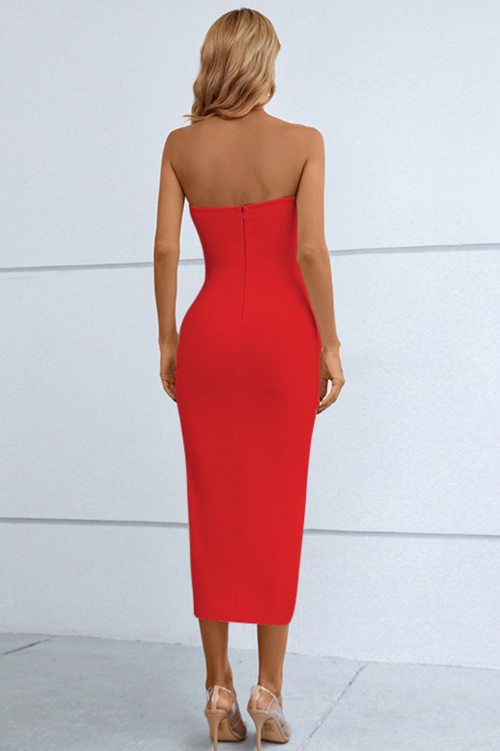 Cutout Strapless Drawstring Detail Split Bandage Evening Dress