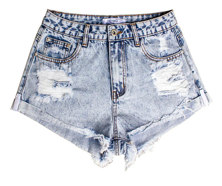 WHITE DENIM FLANGING BEARD EDGE POCKET SHORTS