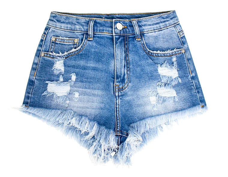 HIGH WAIST HOLES FRINGED EDGES SHORTS