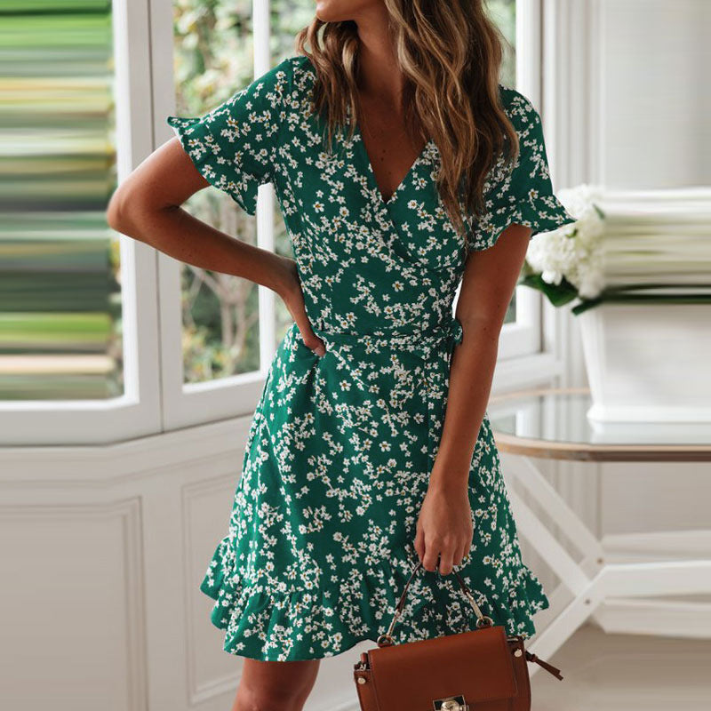 Becca Sexy V Neck Floral Print Boho Beach Mini Dress