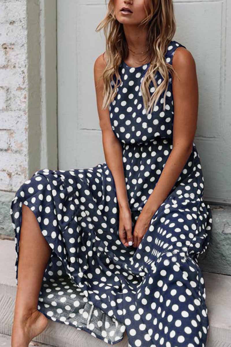 CityHottie Polka Dot Round Neck Dress（5 colors）