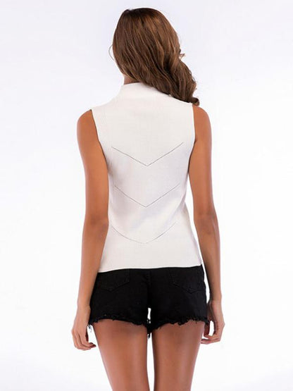 High-necked Knitted Sleeveless Shirt Rib Vest