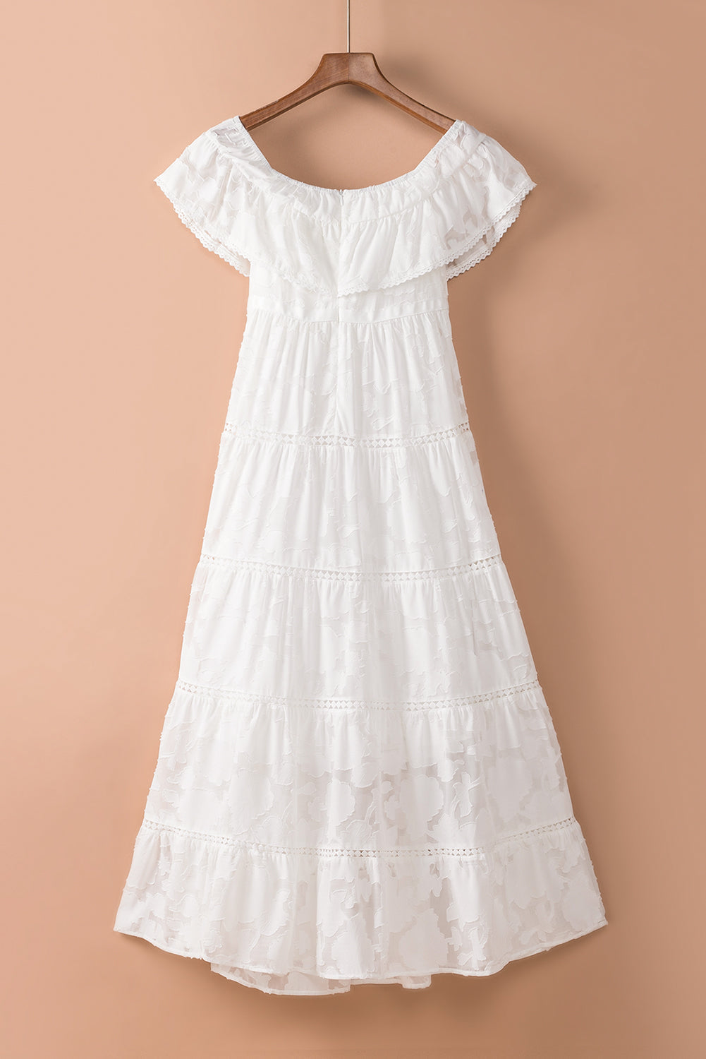 White Off-the-shoulder Ruffled Lace Maxi Dress