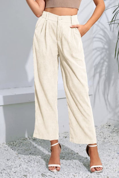 CityHottie - Buttoned  Straight Hem Long Pants