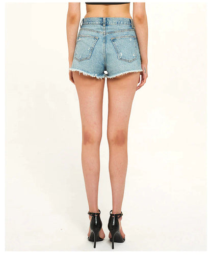 BROAD-LEGGED TIDE SRILL CHAIN DENIM SHORTS