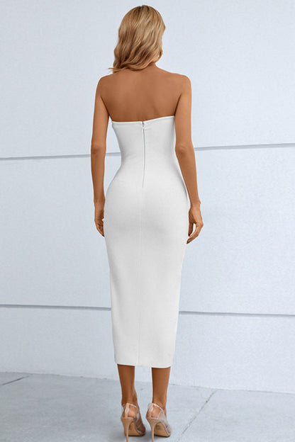 Cutout Strapless Drawstring Detail Split Bandage Evening Dress