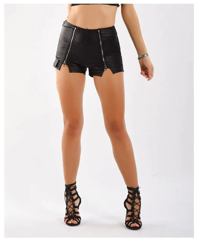 BLACK PU LEATHER PANTS SHORTS