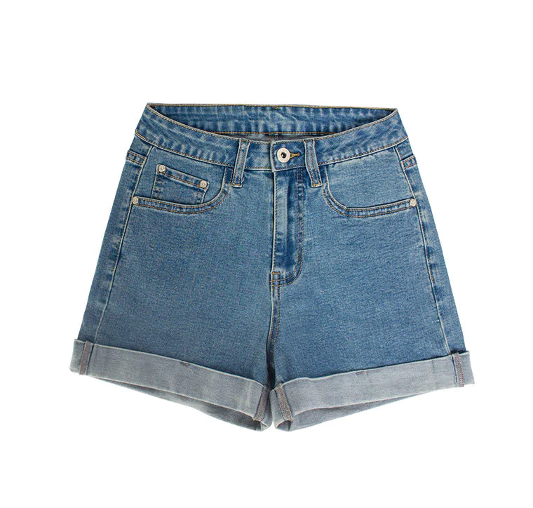 FLANGED HIGH WAIST SHORTS JEANS