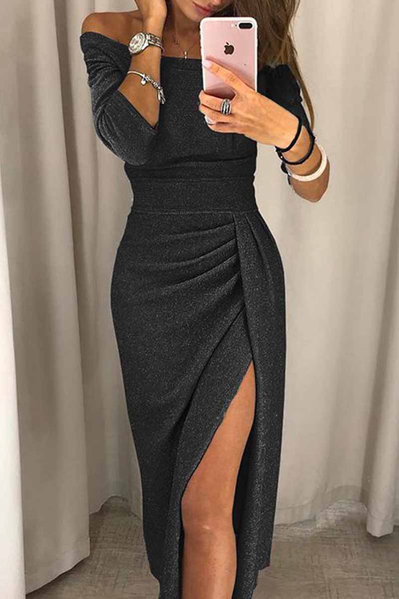 CityHottie Wrap Hip Slit Collar Maxi Dresses(5 Colors)