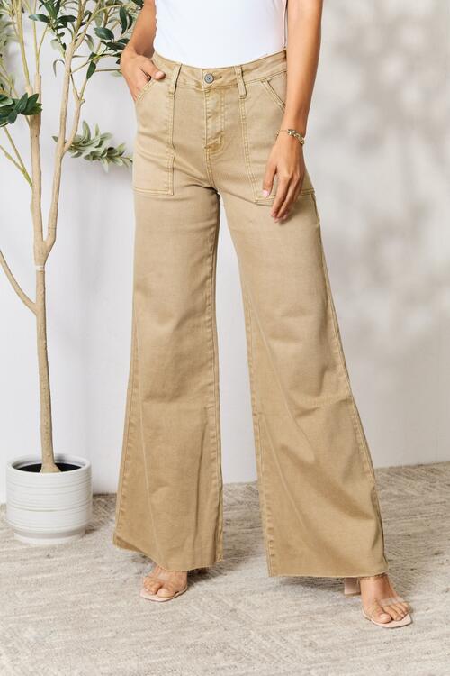 BAYEAS Raw Hem Wide Leg  Khaki Jeans