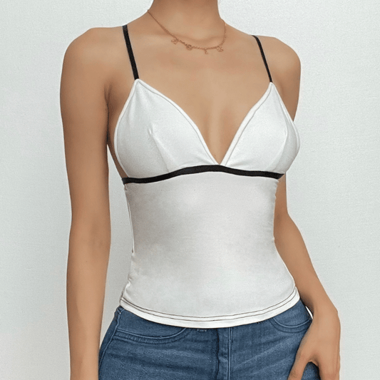 Stitch contrast v neck backless cami top