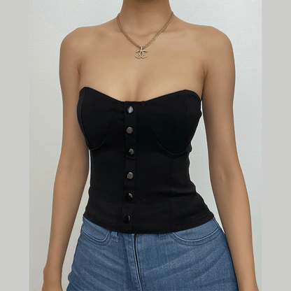 Sweetheart neck button solid tube top