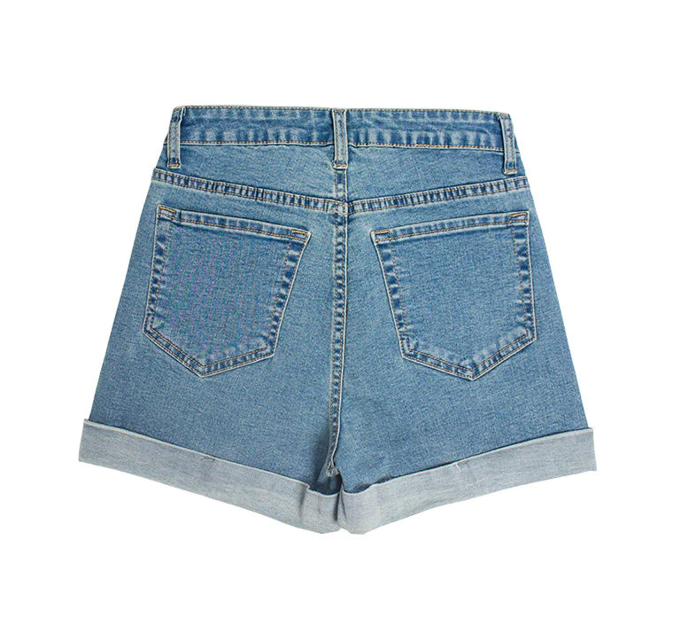 FLANGED HIGH WAIST SHORTS JEANS