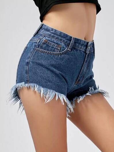 Trendy Rivet Frayed Denim Shorts