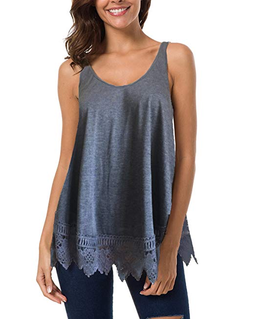 Women's Summer Flowy Panel Lace Tank Tops Sleeveless Shirt