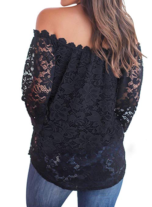 Women's Lace Off Shoulder Tops Casual Loose Blouse Shirts