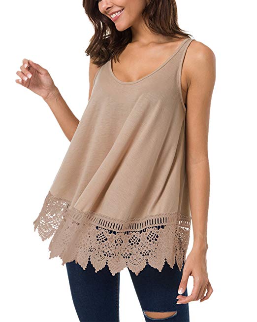 Women's Summer Flowy Panel Lace Tank Tops Sleeveless Shirt