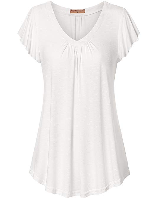 Women's Pleated Short Sleeve Blouse Top Tunic Shirt