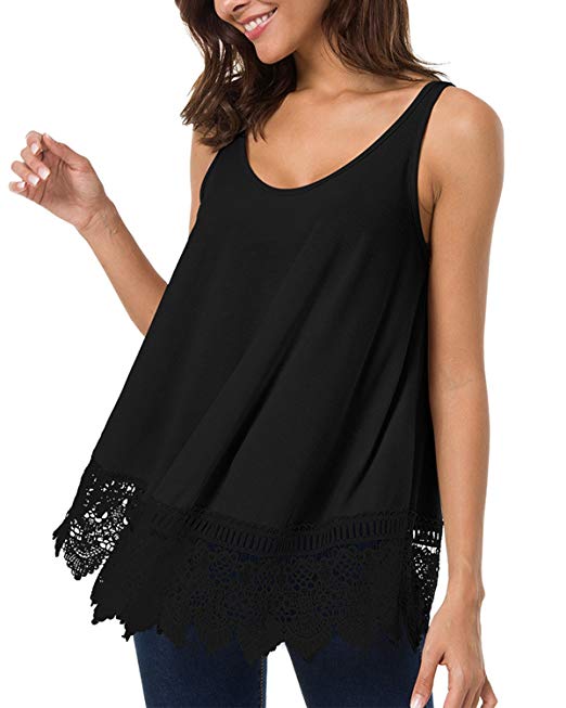 Women's Summer Flowy Panel Lace Tank Tops Sleeveless Shirt