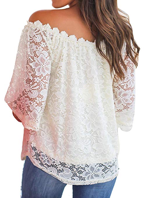 Women's Lace Off Shoulder Tops Casual Loose Blouse Shirts