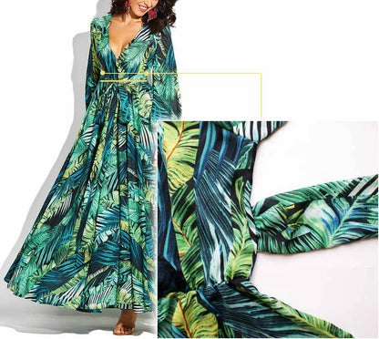 CityHottie V-Neck Leaf Print Maxi Dress