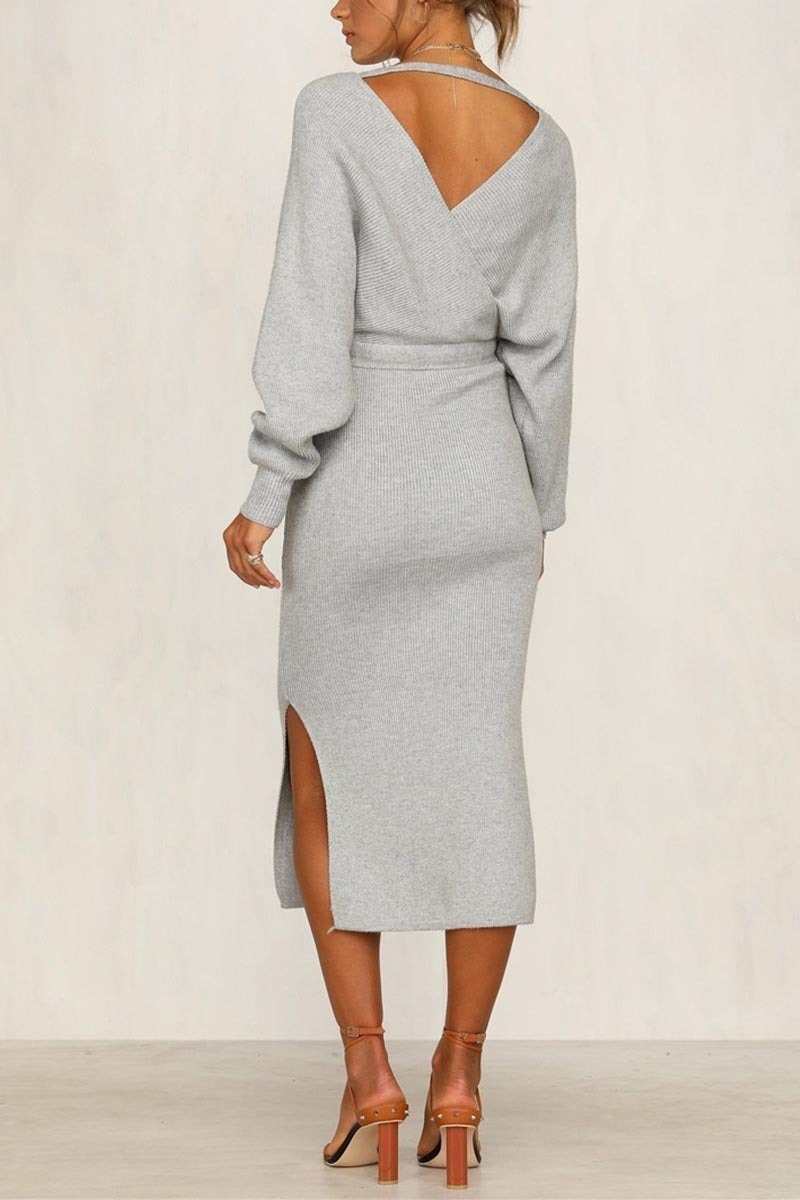 CityHottie V Neck Backless Sweater Dress(5 Colors)